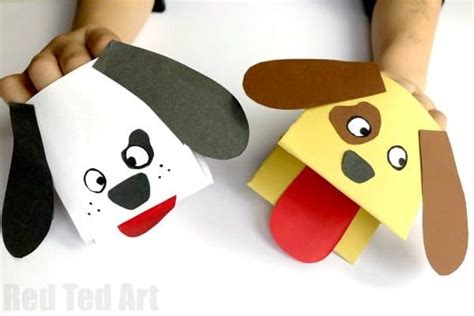 easy paper dog hand puppet  kids red ted art kids crafts