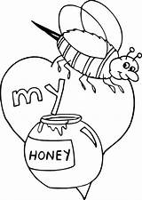 Bee Coloring Honey Valentines sketch template