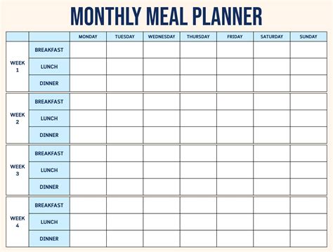 Monthly Meal Planner Template Printable Printable Templates