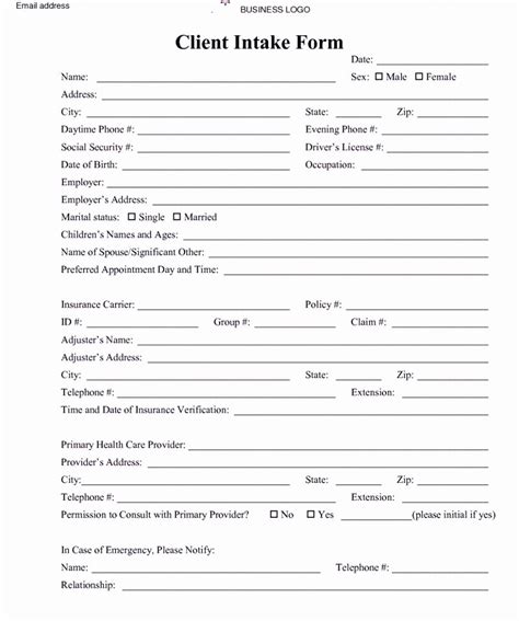 personal training intake form template