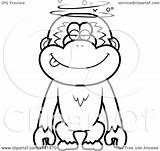 Drunk Dumb Gibbon Monkey Coloring Clipart Cartoon Outlined Vector Cory Thoman Template sketch template