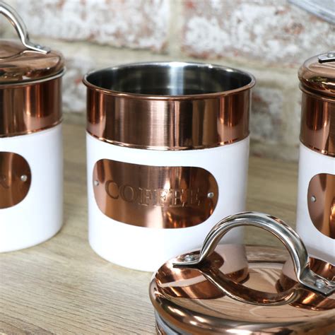 copper white tea coffee sugar canisters