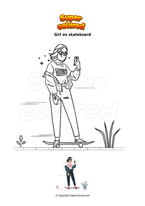 Coloring Page Girl On Skateboard