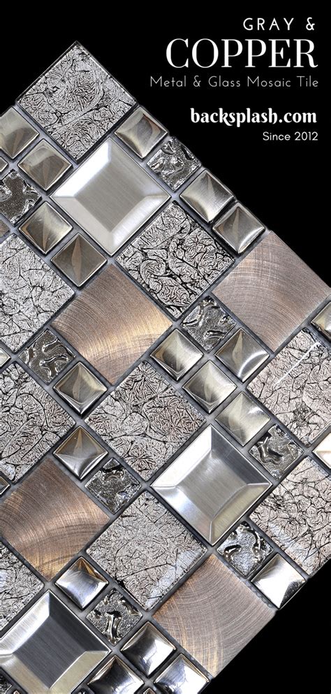 copper gray glass and metal mix color kitchen backsplash tile