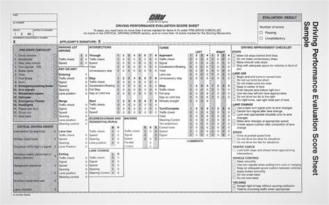driving performance evaluation score sheet dmv california