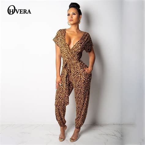ohvera chiffon leopard print loose jumpsuits for women 2018 autumn