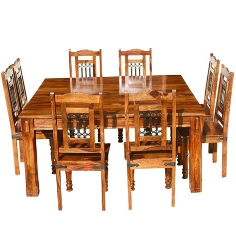 transitional solid wood rustic square dining table chairs set