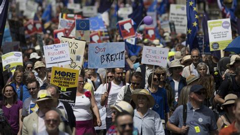 pro eu protesters march  london demand  vote  brexit stuffconz