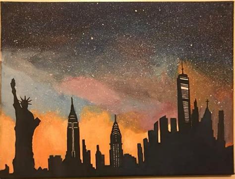 york skyline acrylic painting city painting  canvas ny wall art