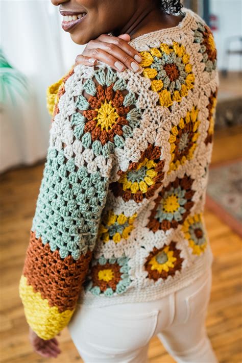 joan granny sweater  granny square crochet pullover pattern tl