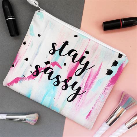 Stay Sassy Pastel Printed Quote Make Up Wash Bag By Mia