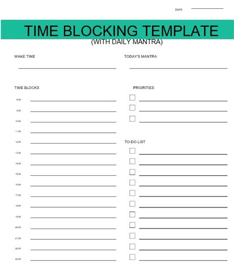 printable time blocking templates excel word  collections