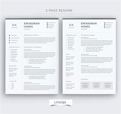 page resume format awesome minimal resume  pages cv template
