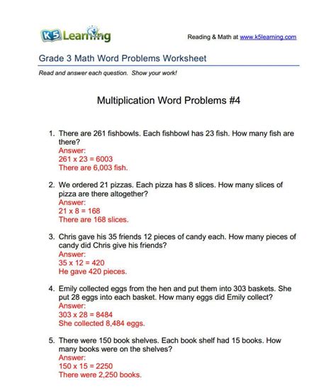 answers  math word problems worksheets  learning