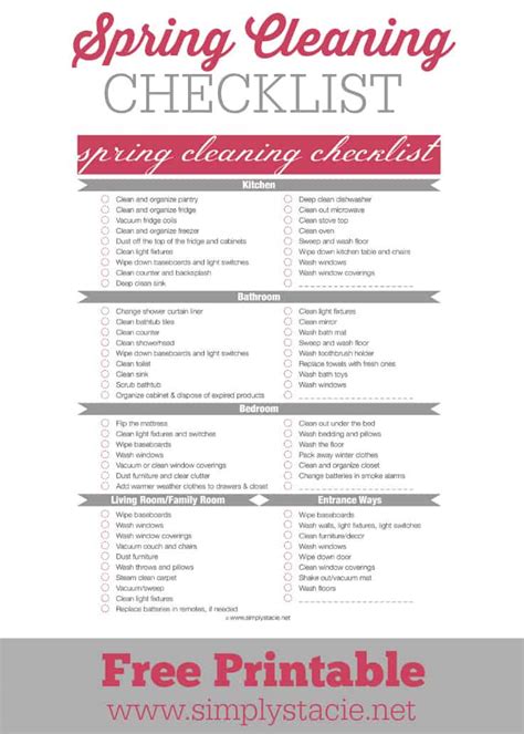 spring cleaning printable checklist