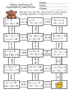 solving systems  equations  substitution maze  ayers math flairs
