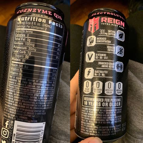 nutrition facts   information    reign drinks carnival candy flavor