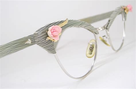 vintage womens 50s rose cat eye eyeglasses eyewear ao frame