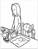 Lavando Dona Pratos Mamma Piatti Housework Chores Tudodesenhos Colpa Tutta Bambino Pourfemme sketch template