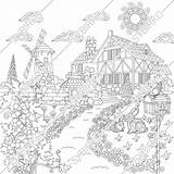 Rabbits Vines Mailbox Windmill Freehand sketch template