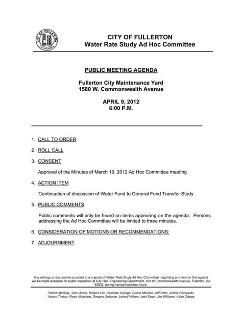 greg sebourn water rate study ad hoc committee meeting tonight