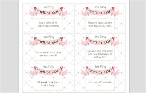hens party truth  cards printable  whimsychuffed  etsy