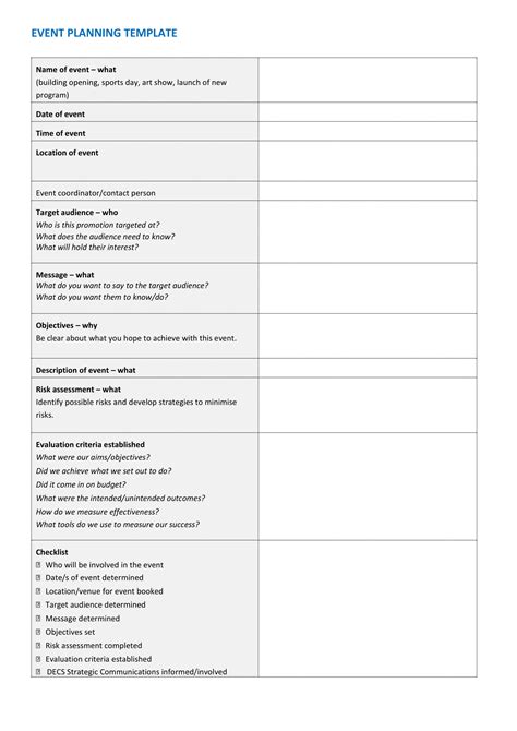 event planning project plan template