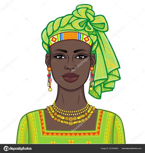 Animation Portrait Beautiful African Woman Ancient Clothes