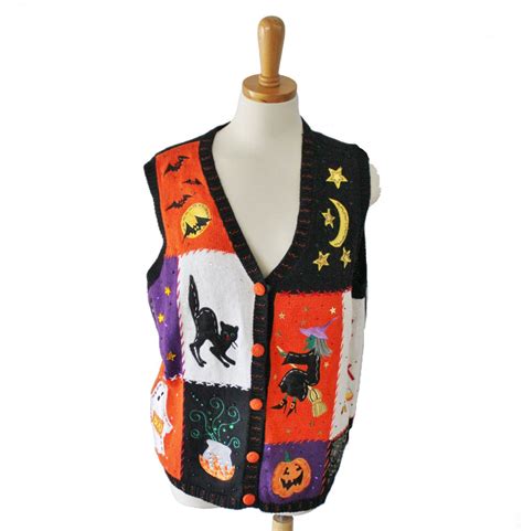 Vintage 90s Trick Or Treat Witch Cat Halloween Sweater