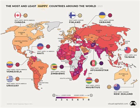 mapped happiness levels around the world in 2021