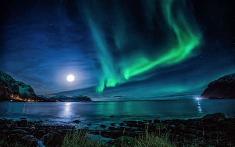 aurora borealis moon night hd nature  wallpapers images