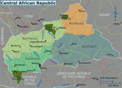 central african republic regions map mappery