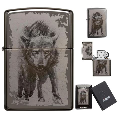 zippo lighter wolf design bk black ice polish brass pocket windproof gift ebay   zippo