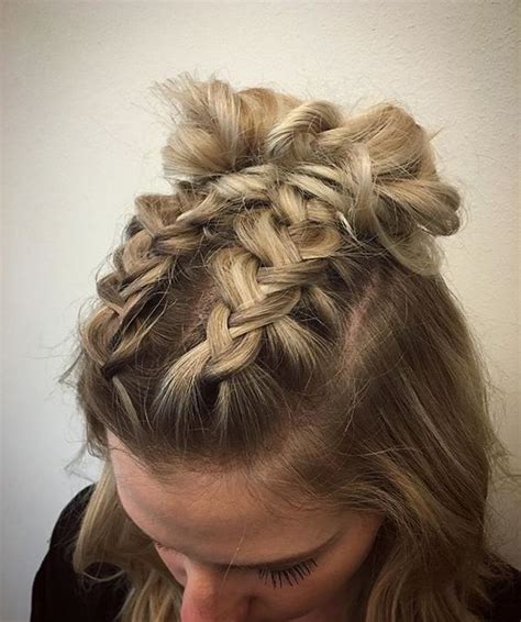 double dutch braids finished into buns for this cute concert goer… fafafashion braids for