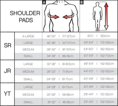 shoulder pad size chart