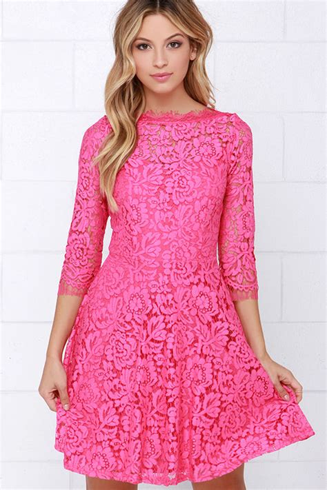beautiful lace dress pink dress skater dress 64 00