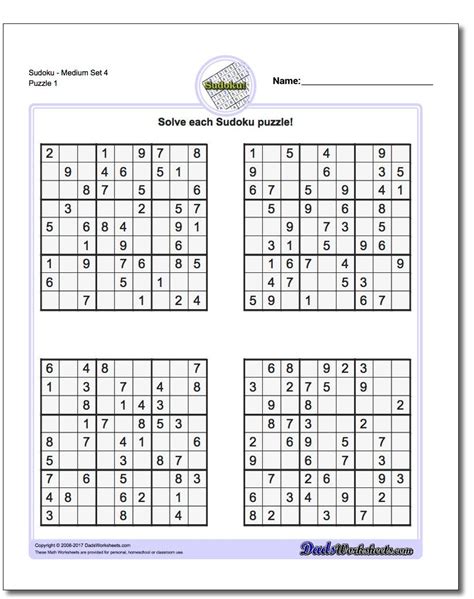 sudoku medium puzzles printable sudoku printable