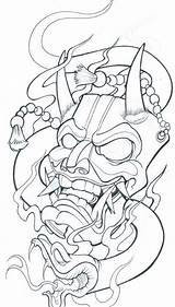 Tattoo Mask Outline Japanese Drawing Drawings Hannya Samurai Demon Designs Chinese sketch template