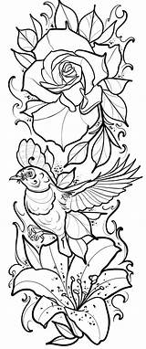 Tattoo Tattoos Coloring Book Printable Sleeve Drawings Template Bird Rose Custom sketch template