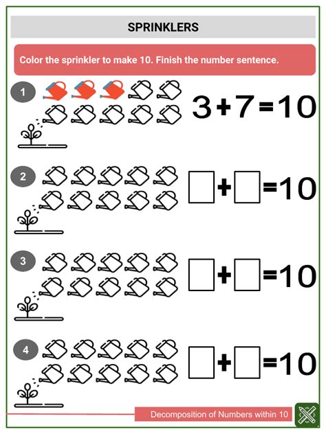 decomposition  numbers   kindergarten math worksheets