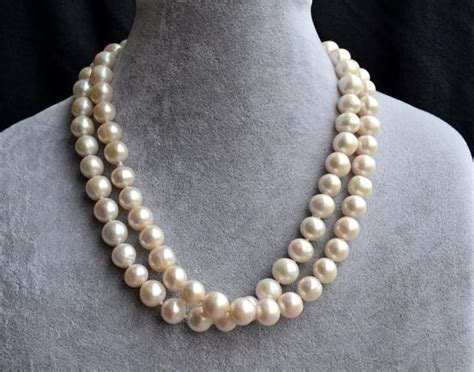 34 inches long pearl necklace ivory color aa 9 10mm freshwater pearl