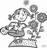 Coloring Pages Girl Flowers Watering Little Girls Flower Clipart Her Printable Children Spring Clip Cute Sunflowers Print Royalty Picking Library sketch template