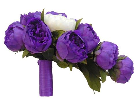 brides purple and ivory silk peony wedding shower bouquet