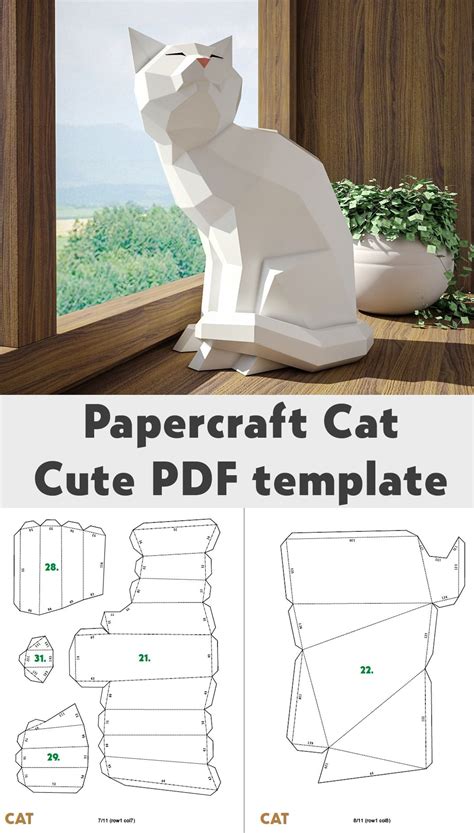 papercraft cat sitting white cat paper craft model  template