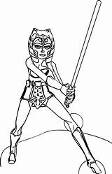 Ahsoka Coloring Pages Tano Pose Fighting Color Printable Getcolorings Getdrawings Wecoloringpage Kids sketch template