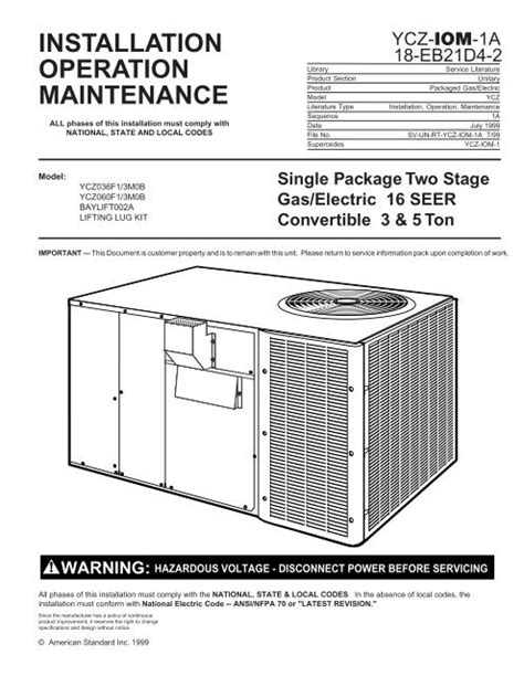 trane rooftop unit wiring diagram trane voyager commercial     tons user manual