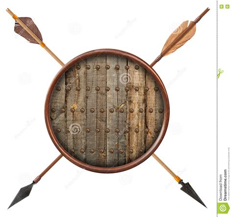 antique  wooden arrow  shield isolated stock image image  metal army