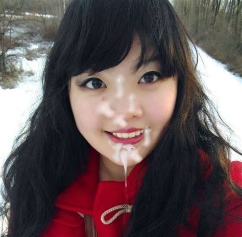 cute asian in the snow with facial cum face generatorcum