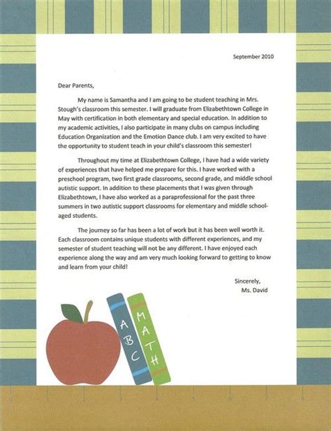 sample intro letter  parents student teaching pinterest meet