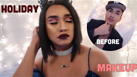 Male To Female Transformation Holiday Makeup Tutorial